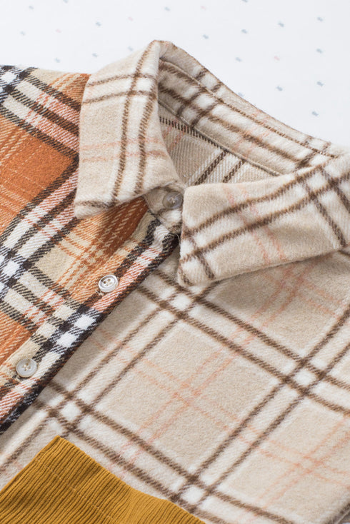 Plaid Color Block Patchwork Shirt Jacket With Pocket